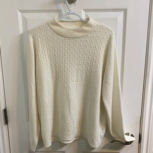 Vintage Tradition Beaded Cable Knit Cream Mock Turtleneck Sweater Women’s XL